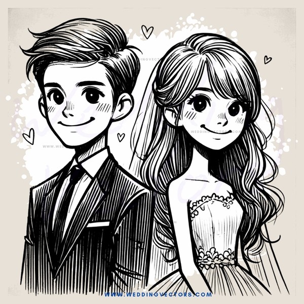 a smiling bride and groom in black and white