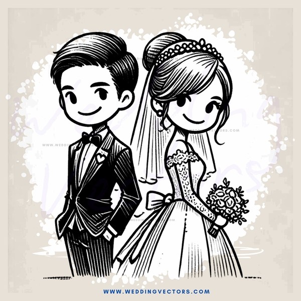 a wedding illustration in black and white