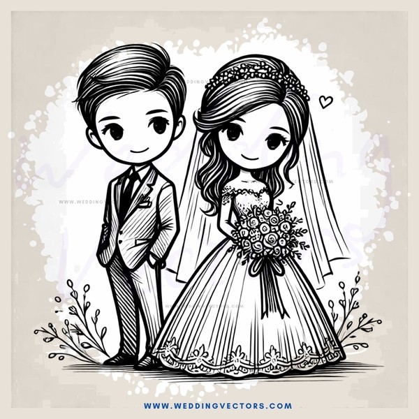 a bride and groom in an illustration