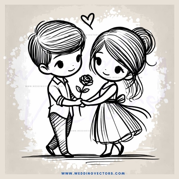 a boy and girl holding hands with flowers
