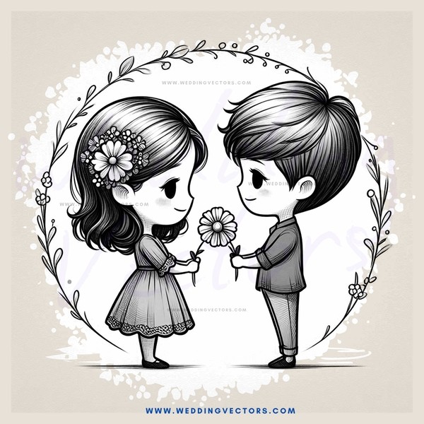 a boy and girl holding flowers in a circle