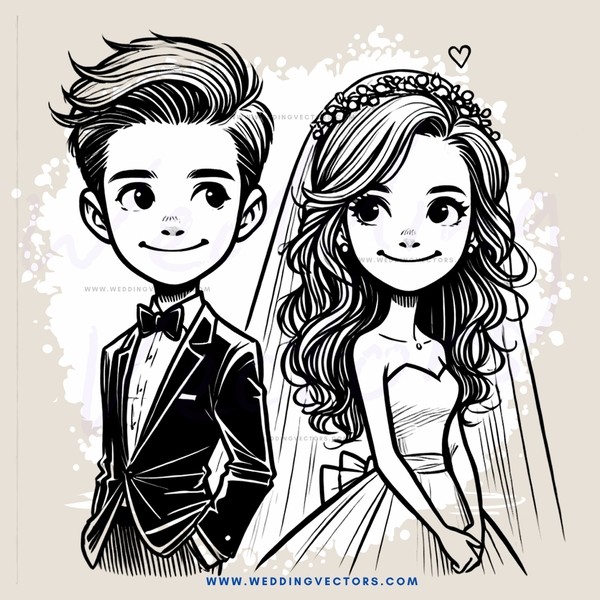 wedding couple cartoon portrait