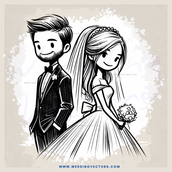 a bride and groom in black and white