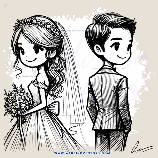 wedding illustration with bride and groom