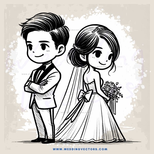 a bride and groom drawing together