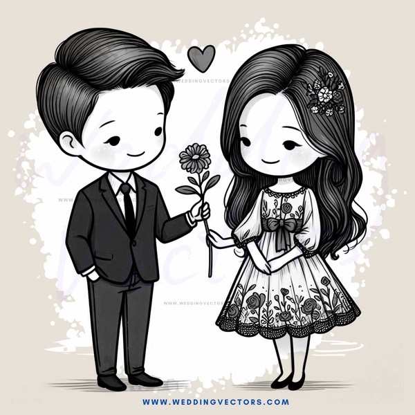 a man and woman holding hands and flowers