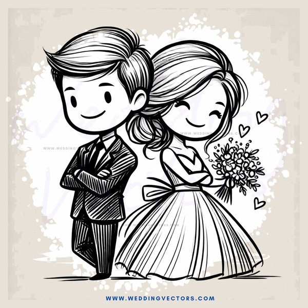 a bride and groom posing with flowers