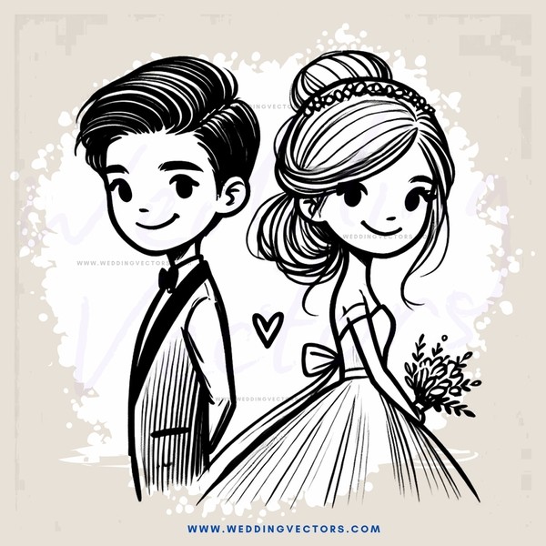 wedding couple in stylistic drawing