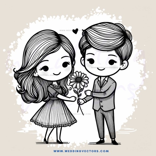 a boy and girl holding a flower