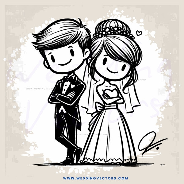 a wedding illustration in black and white
