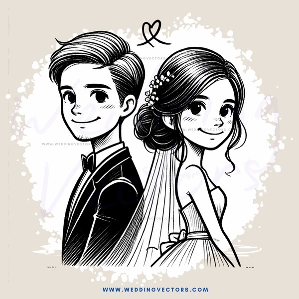 a couple's portrait with hearts and lines drawn on them