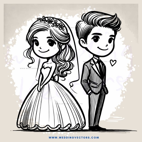 a bride and groom drawing
