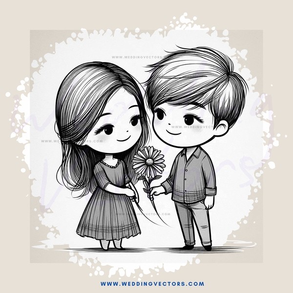 a boy and girl exchange flowers
