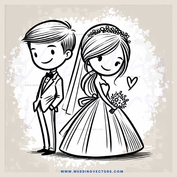 a bride and groom in wedding attire