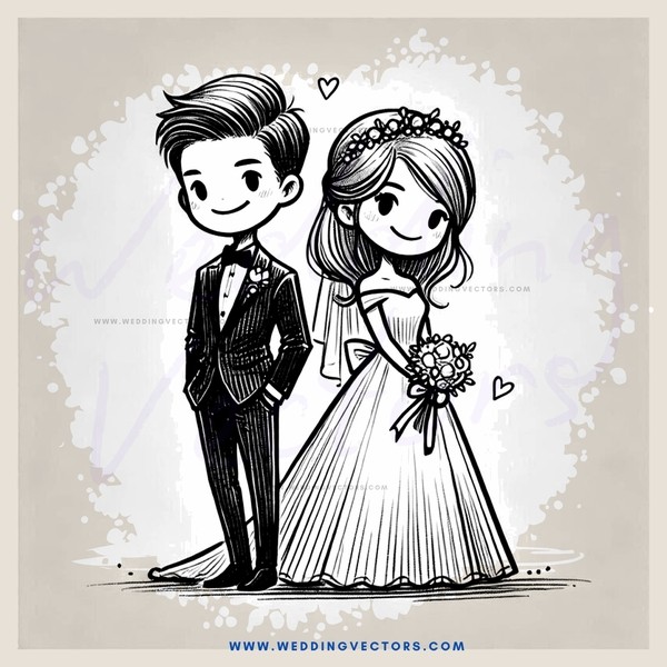 a bride and groom in black and white