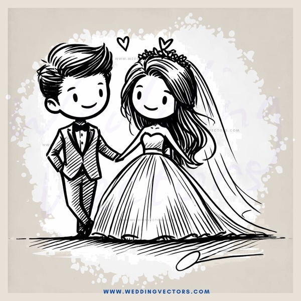 bride and groom kissing with hearts on their heads