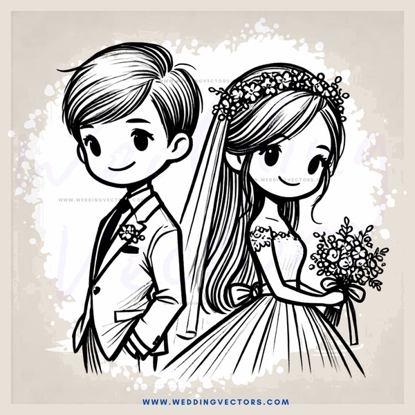 a bride and groom holding flowers