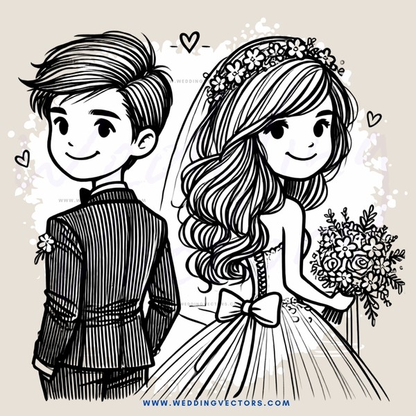 a bride and groom in black and white