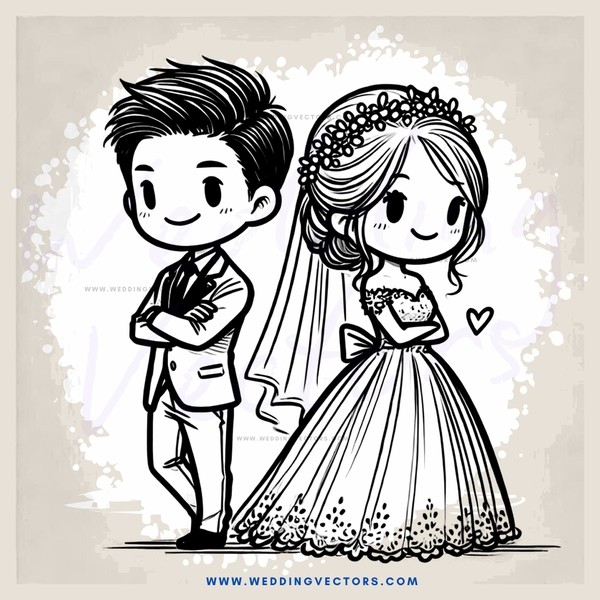 a couple in black and white illustration