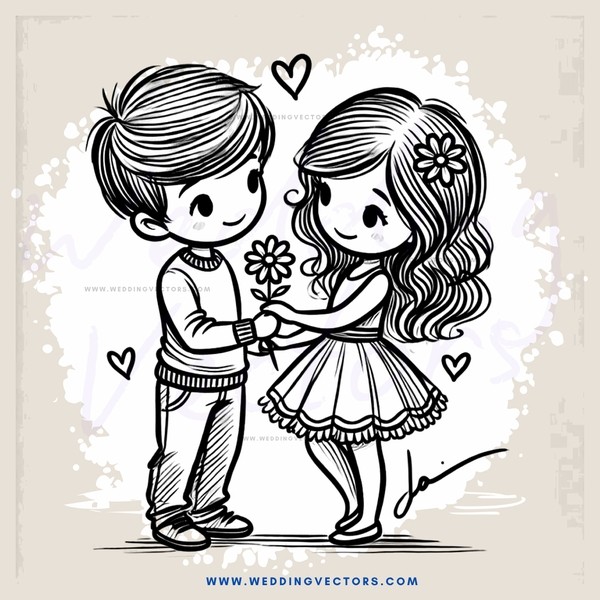 a boy and girl with flowers