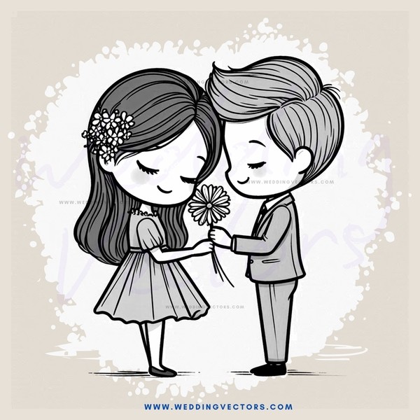 a boy and girl holding flowers
