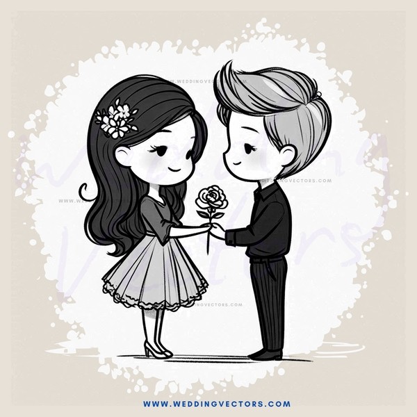 a boy and girl holding hands and looking at roses