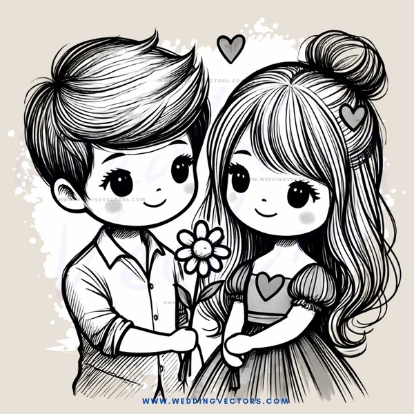 a boy and girl holding flowers