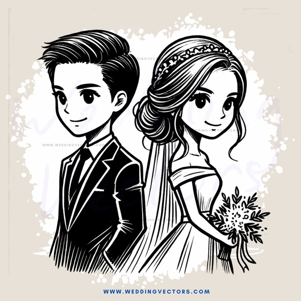 a bride and groom in black and white