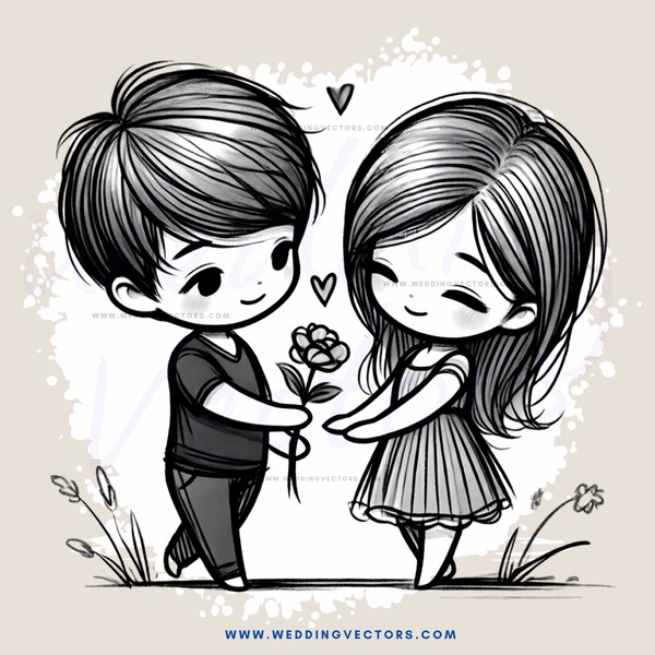boy and girl standing with flowers