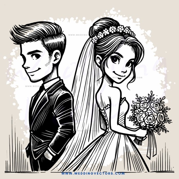groom and bride cartoon sketch