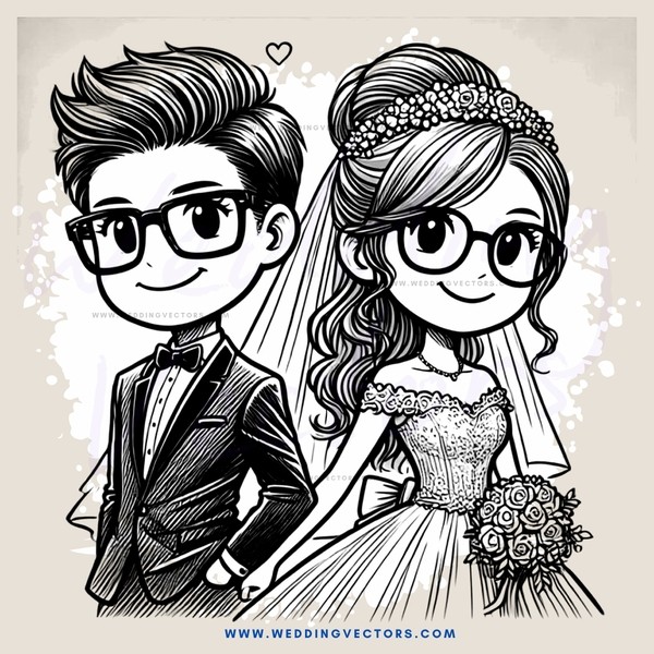 a bride and groom in black and white