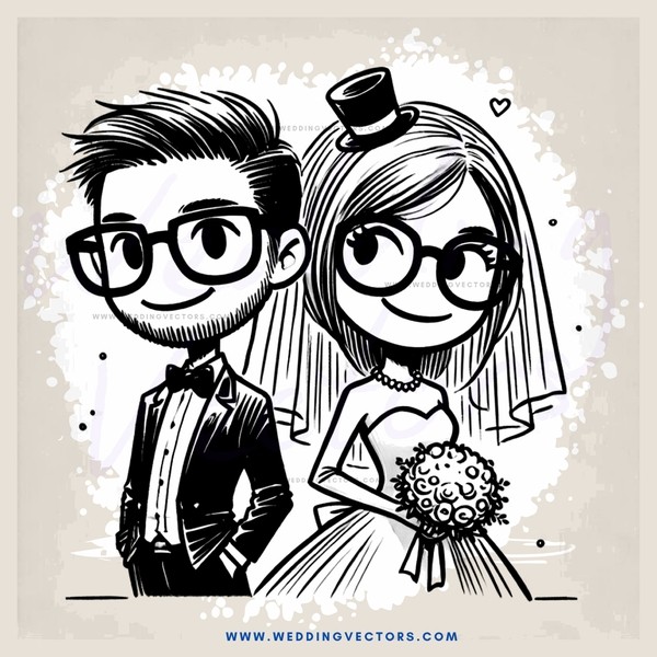 man and woman drawing cartoon honeymoon outline