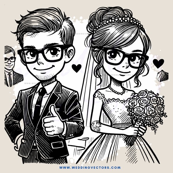 smiling couple with flowers and hearts