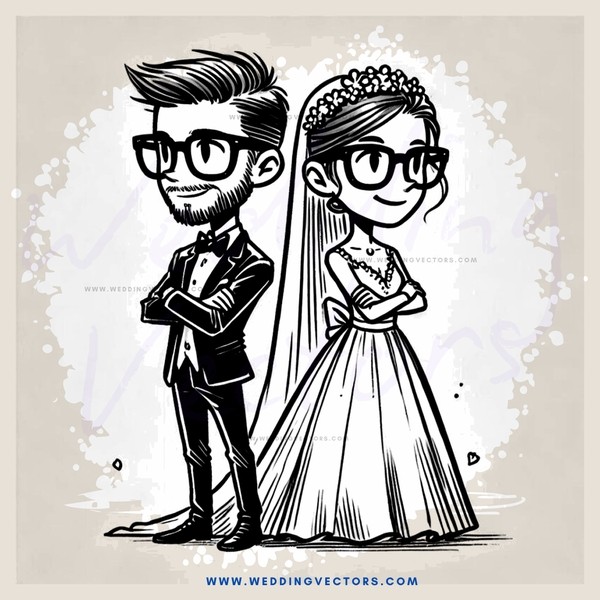 cartoon engagement portrait of man and woman