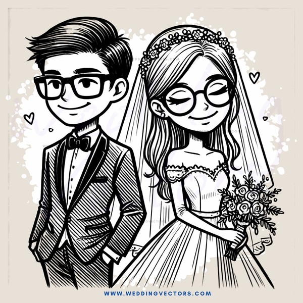 groom and bride cartoon sketch