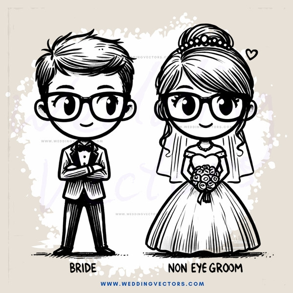 a bride and groom in a wedding suit