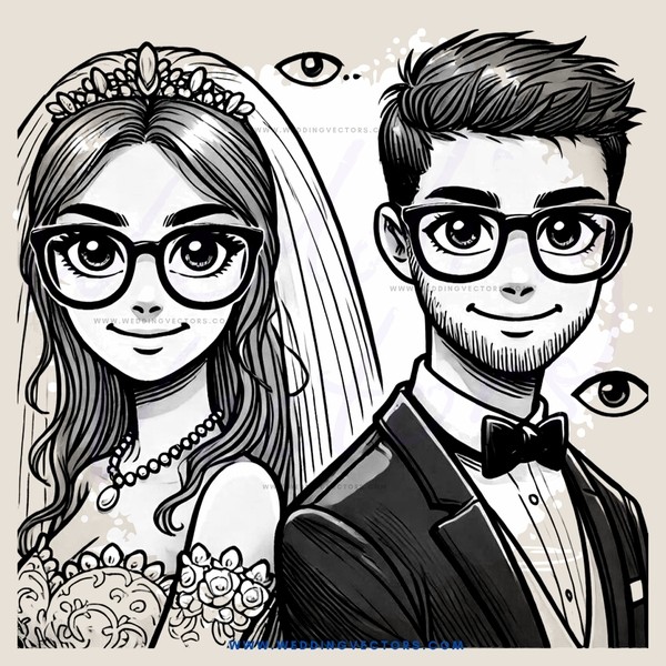 cartoon bride and groom