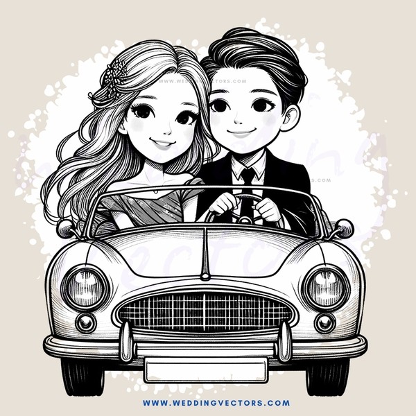 a couple driving in a car