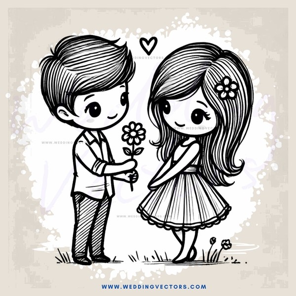 boy and girl holding flowers and posing for picture
