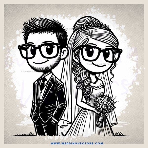a bride and groom in black and white