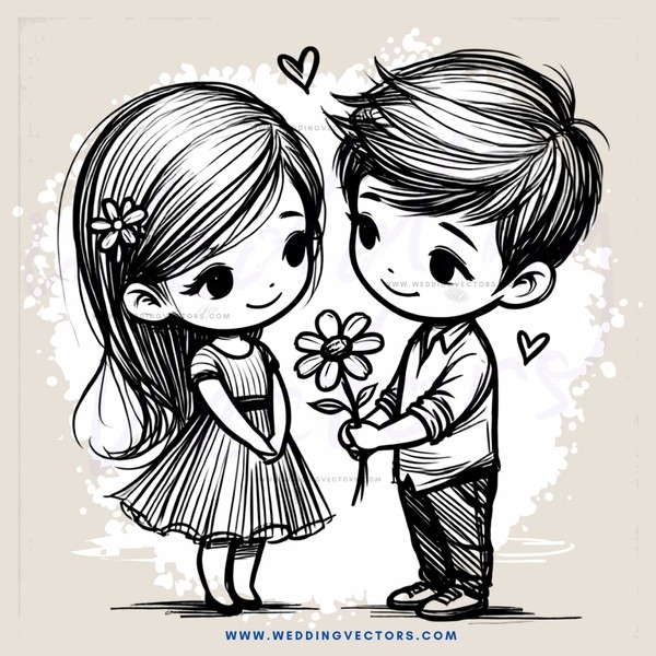 boy and girl holding flower