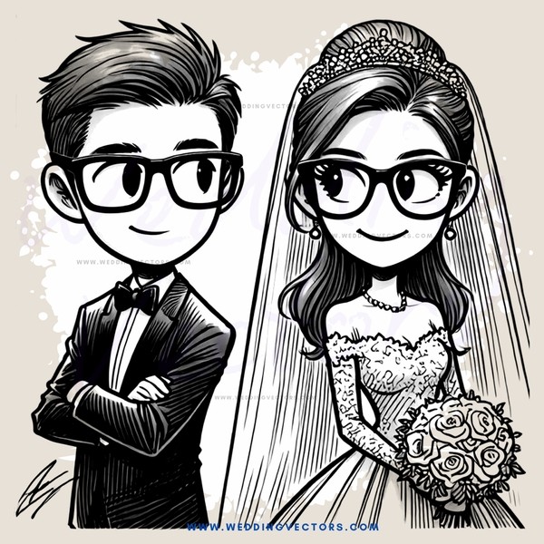 a groom and bride standing together with roses in their hands