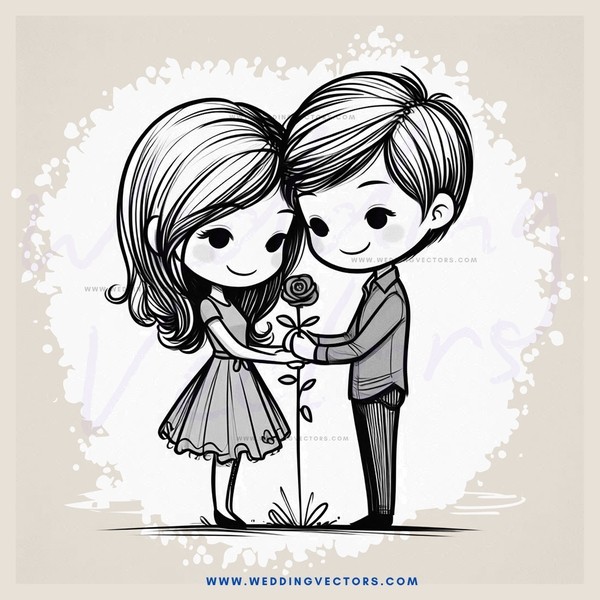 a couple hugs in front of a rose