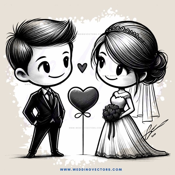 a man and woman with hearts drawn between them
