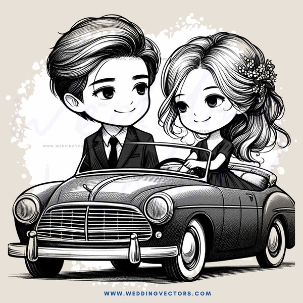 a couple in a vintage car
