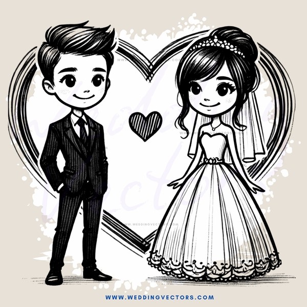 bride and groom standing under heart shaped design