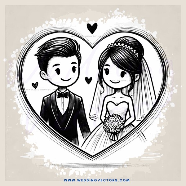 a couple standing in an outline heart