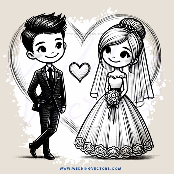 wedding bride and groom cartoon character