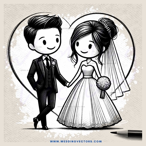 wedding pair heart sketch