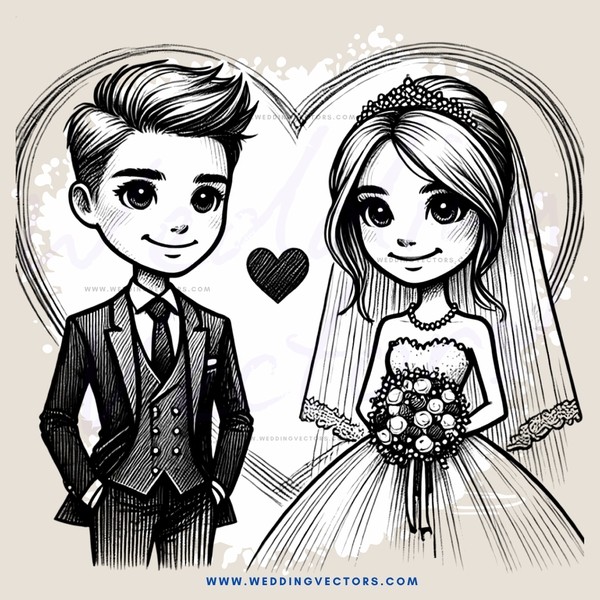a wedding illustration in black and white